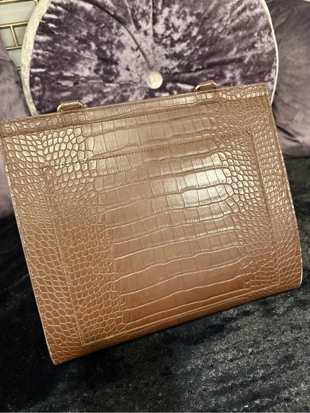 Modern Picnic Croc-Embossed Top-Handle Satchel-Espresso Brown-The Large Luncher